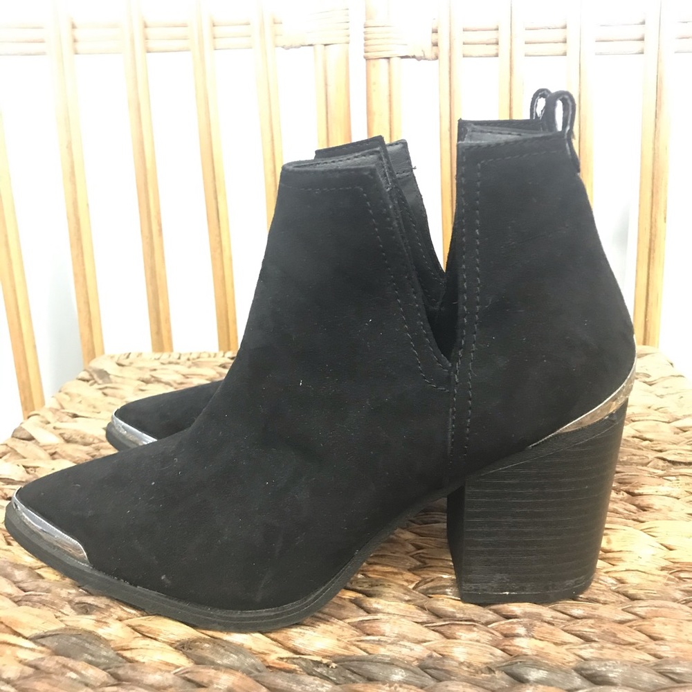 Black faux suede western booties